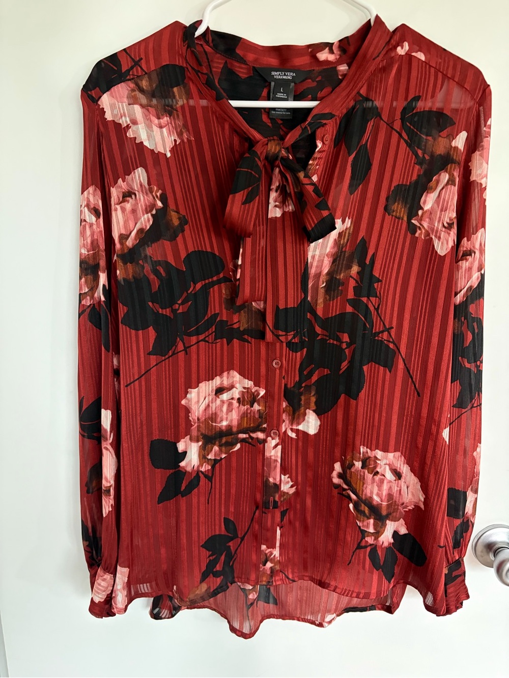 Simply Vera Vera Wang Red Floral Tie-Front Blouse